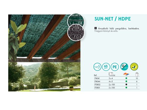 Árnyékoló háló kerítésre pergolára, 70%-os takarás SUN-NET (4x5 méter) zöld